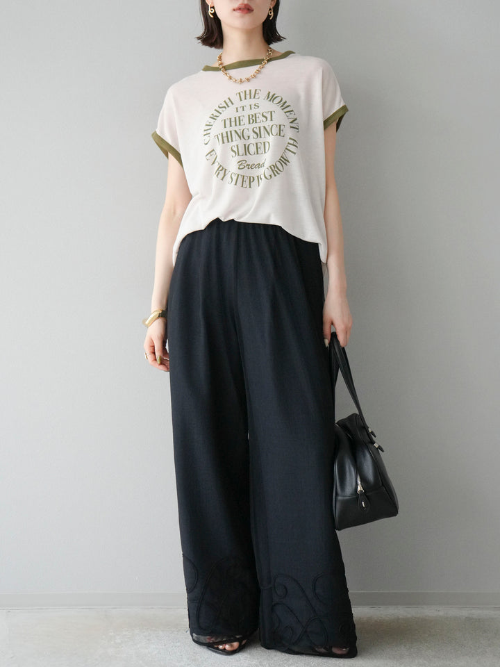 [SET]シアーフライス ロゴプリントT +コード刺繍チュールレイヤードパンツ(2set)