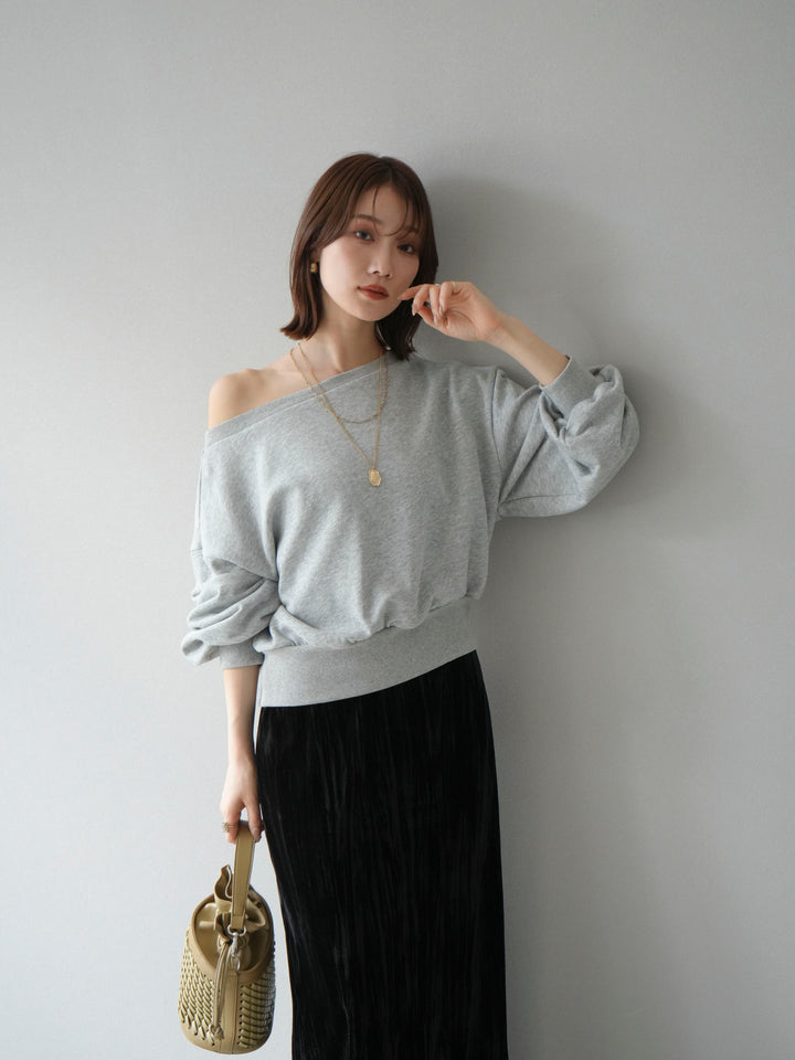[予約]オフショルスウェットプルオーバー/杢グレー