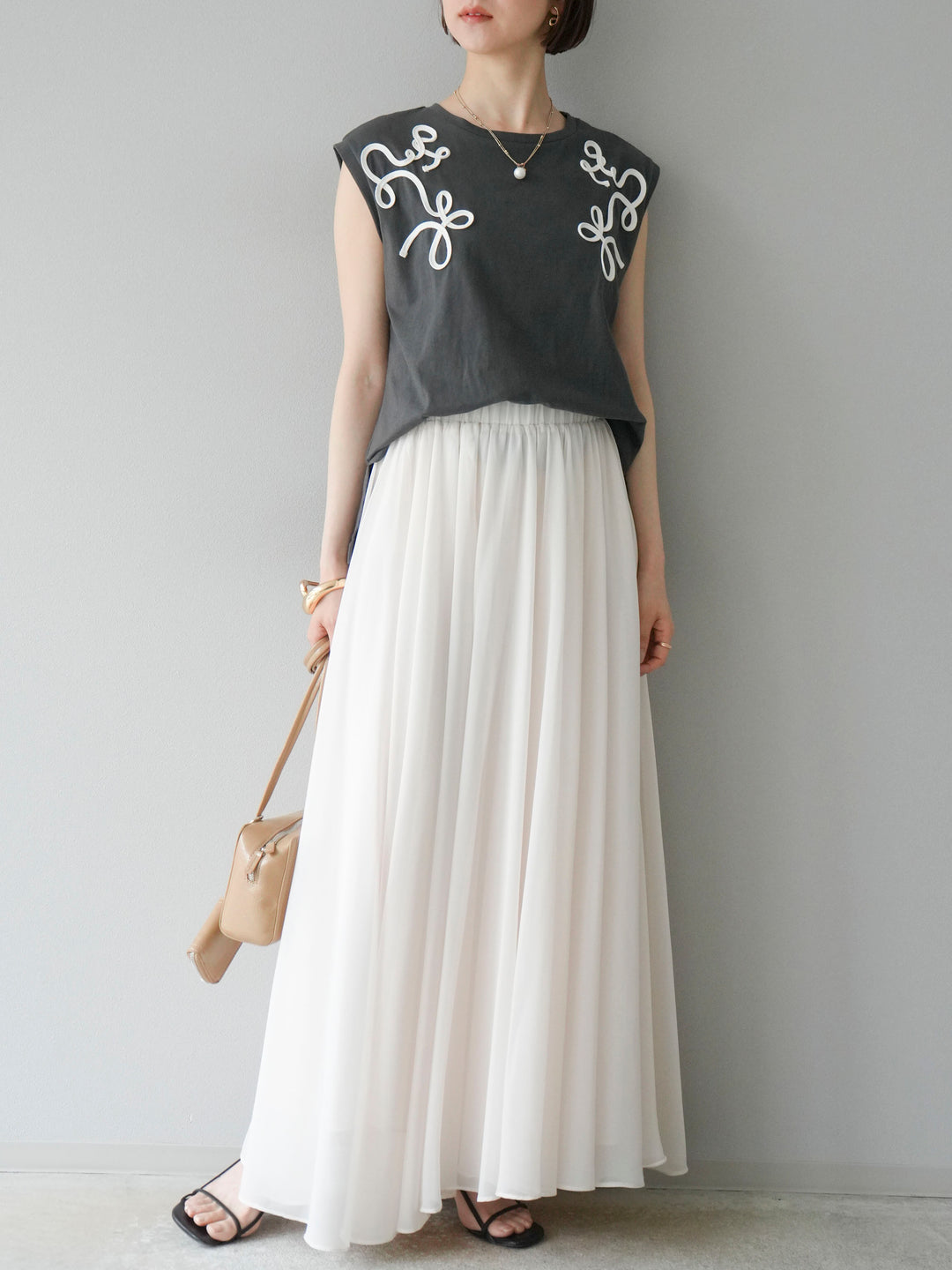 [予約]シフォンフレアスカート/アイボリー
