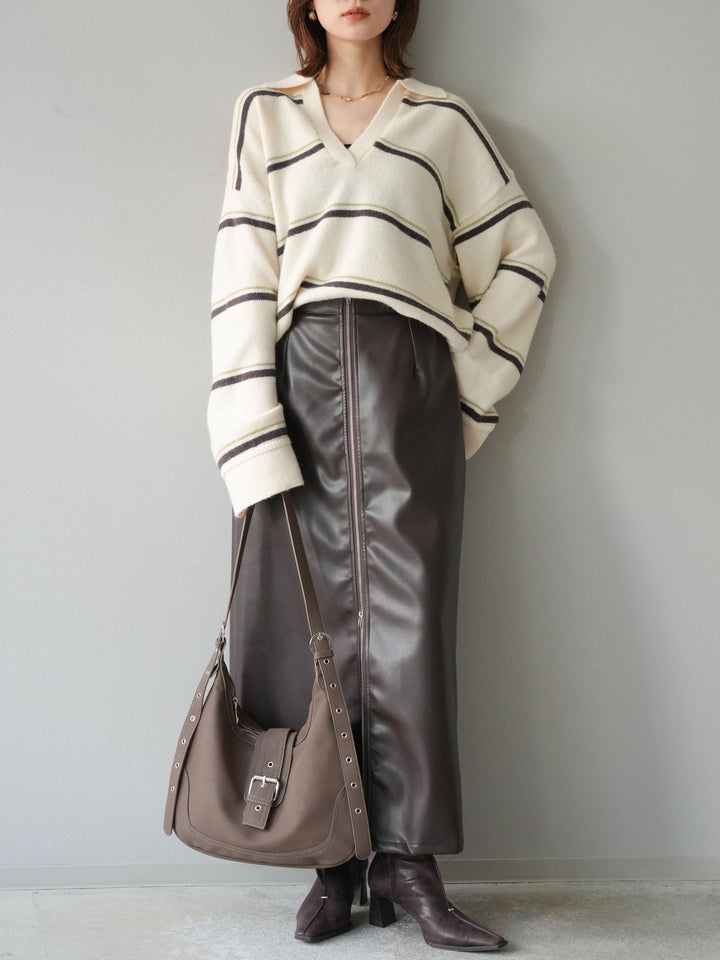 [予約]フェイクレザーZIPタイトスカート/ブラウン