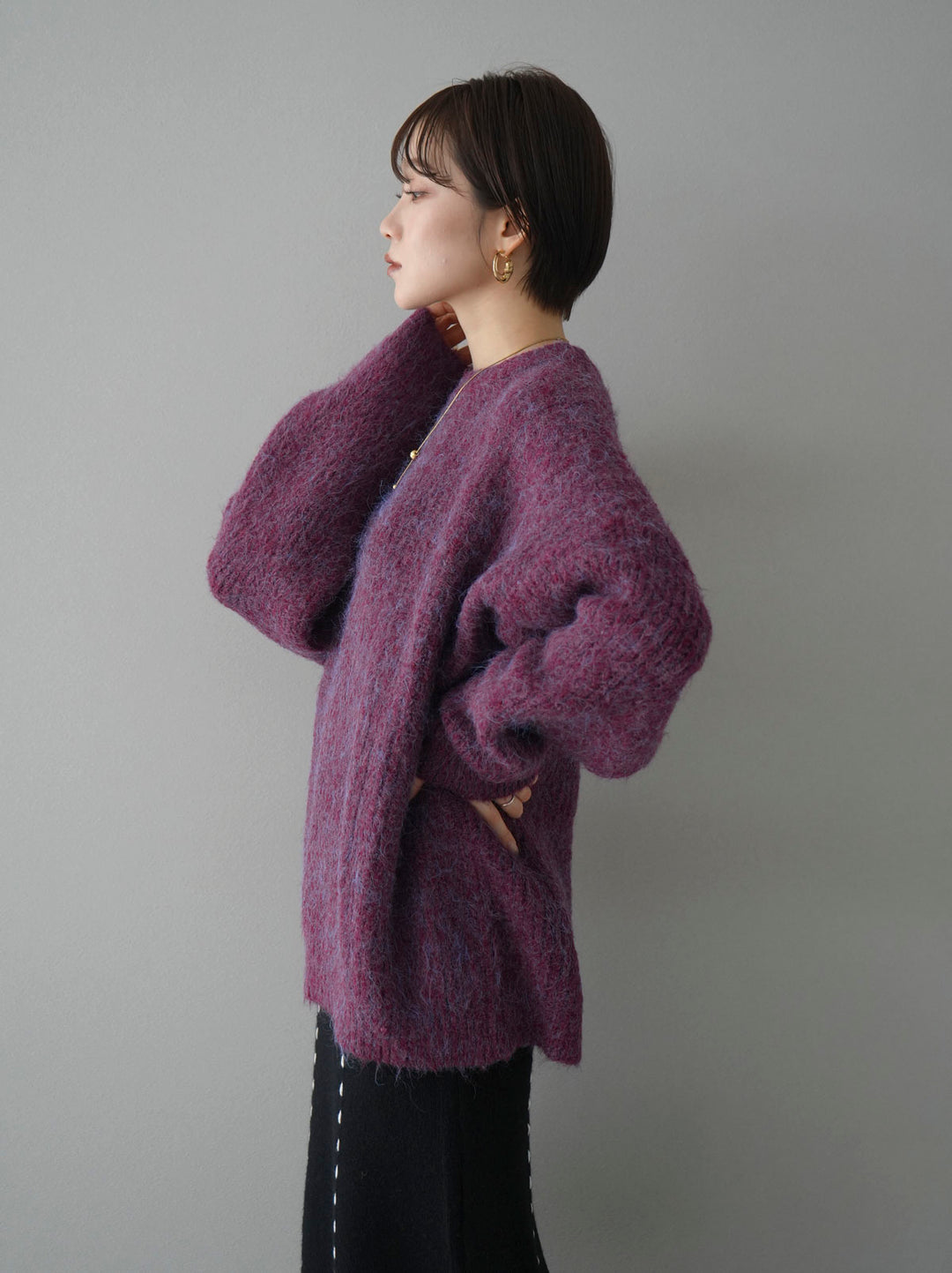 【預訂】混紡毛感針織套頭衫/紫色