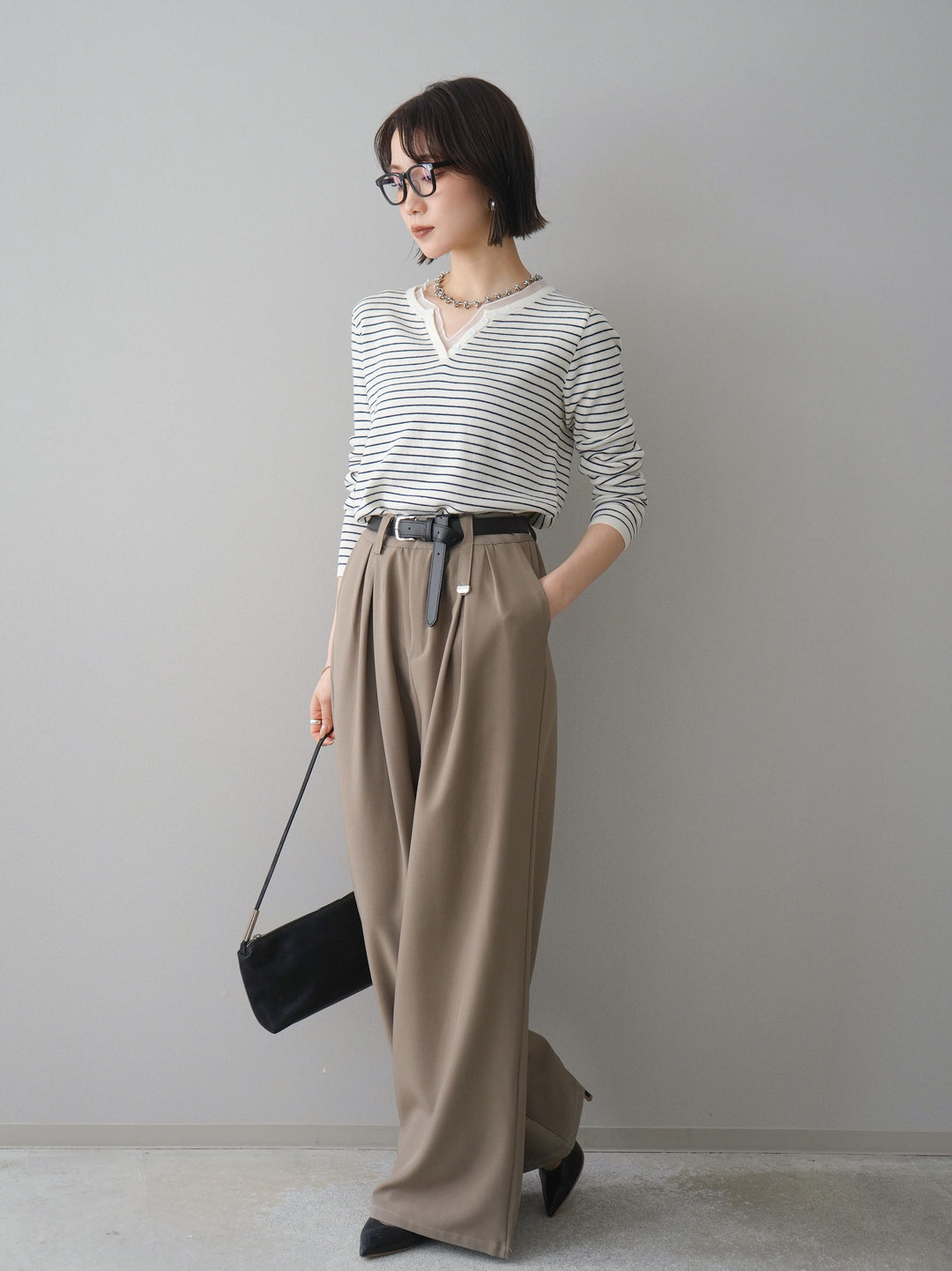 [予約]ベルト付キーホルダーモチーフワイドパンツ/mocha