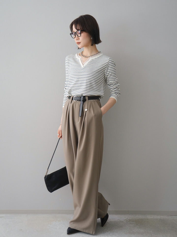 [予約]ベルト付キーホルダーモチーフワイドパンツ/mocha