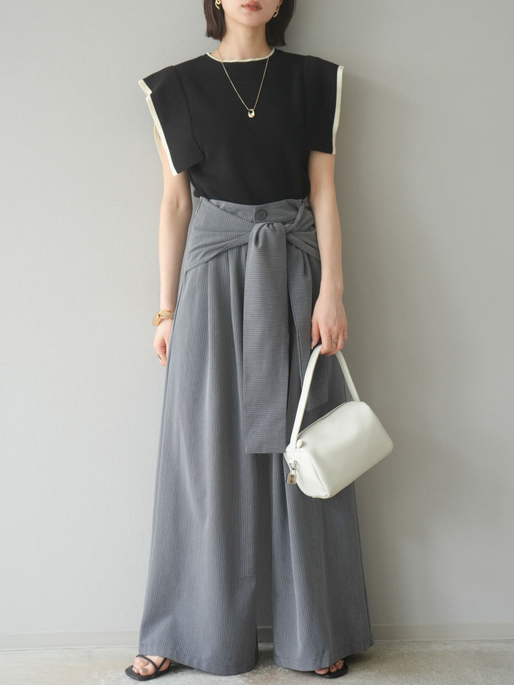 【預購】條紋裹腰寬褲/灰色