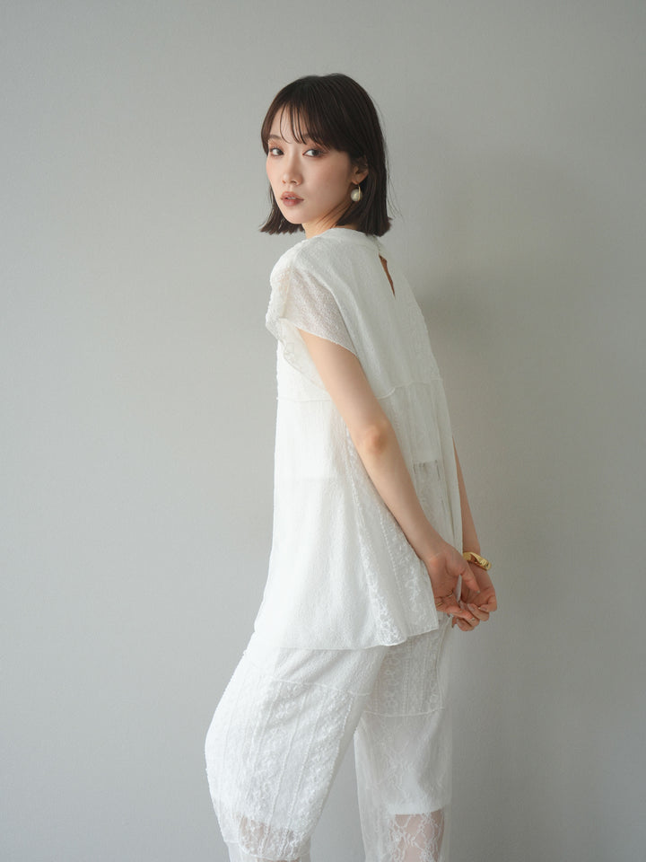 【預購】拼布蕾絲法式套頭衫/白色