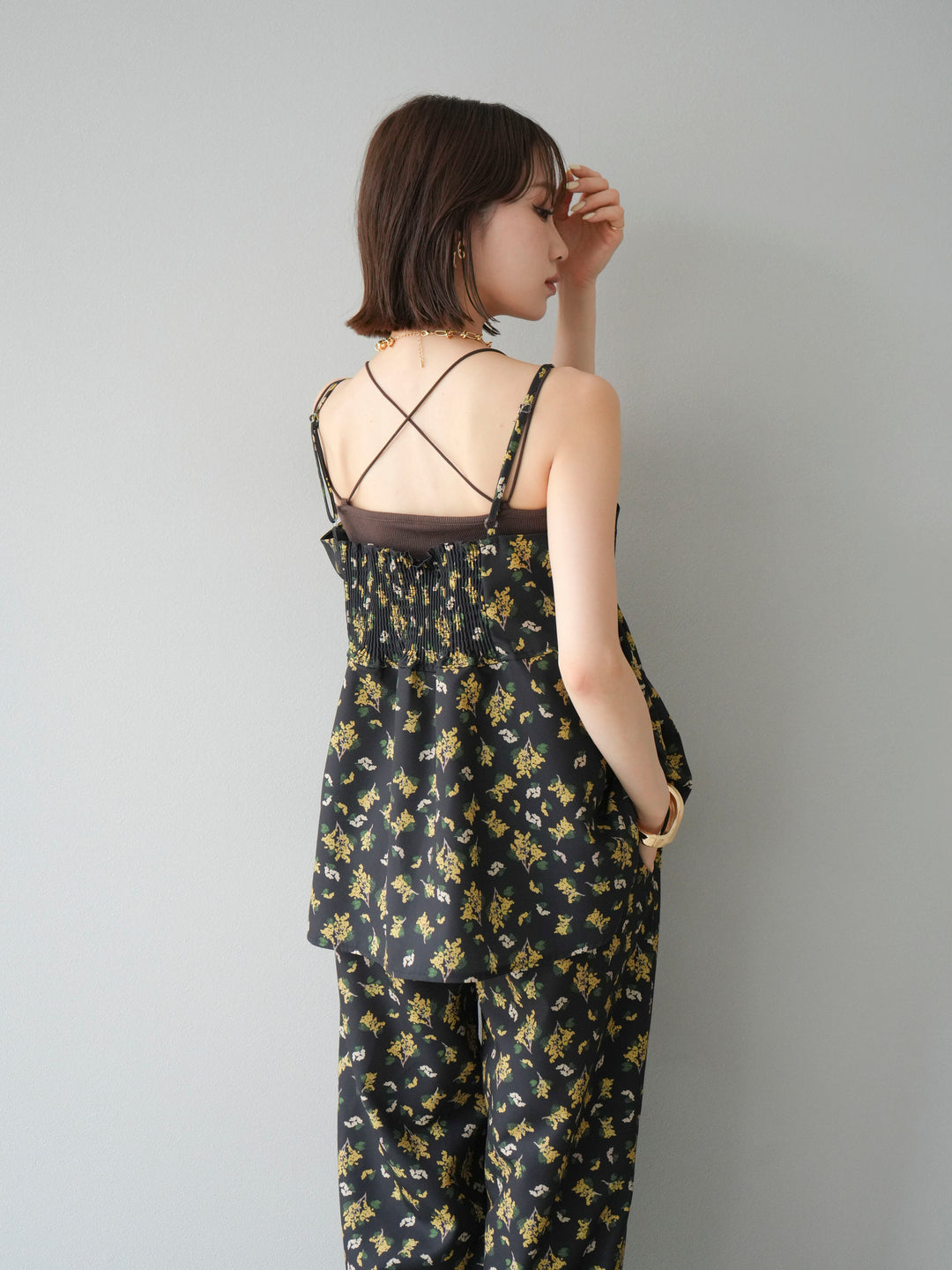 [予約]ブーケプリントキャミソール/ブラック