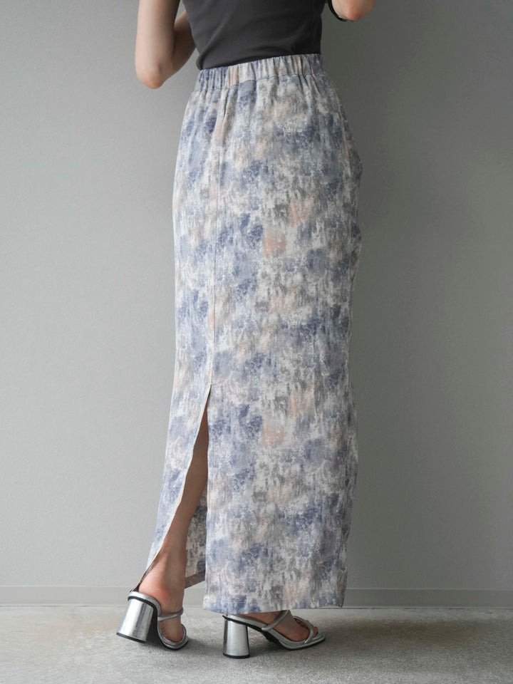 [予約]水彩アートタックIラインスカート/ラベンダー