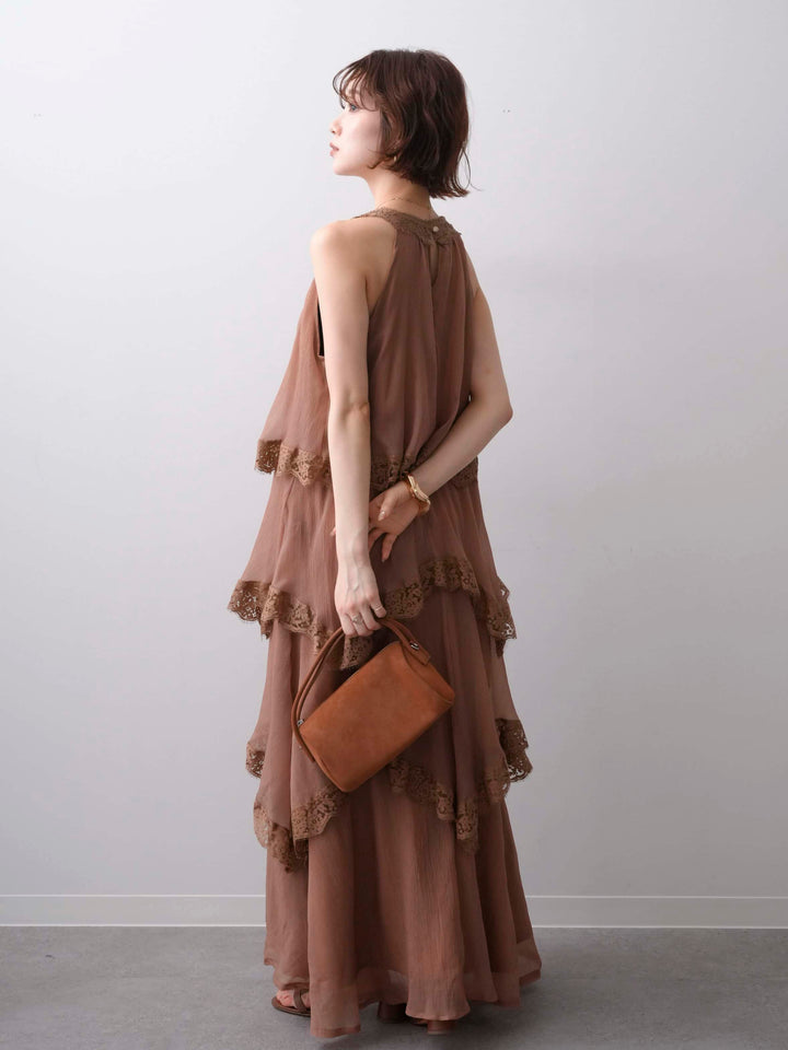 [予約]レースヘムティアードノースリドレス/brown