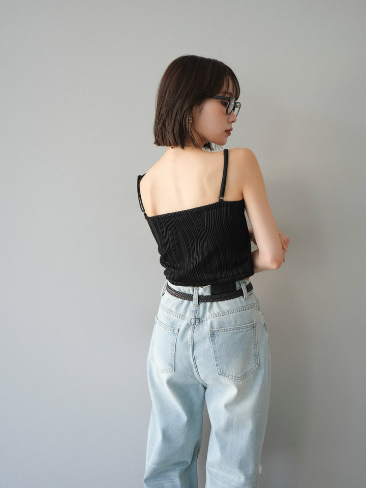 【預購】波浪滾邊杯裸色吊帶背心/黑色