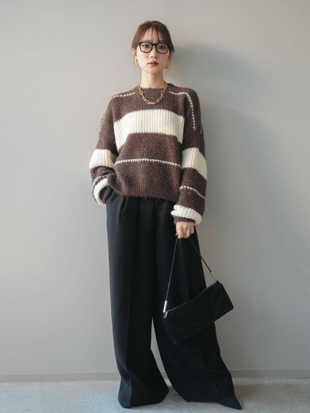 [予約]ネップヤーンボーダーニットプルオーバー/brown