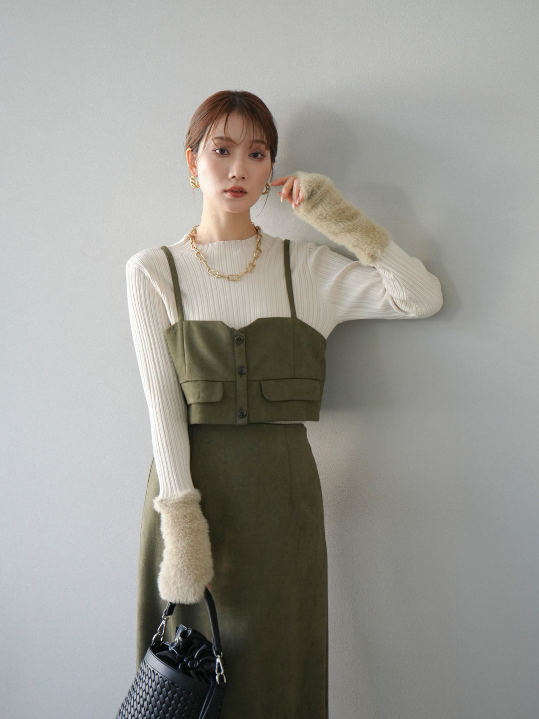 [予約]スウェードビスチェ/カーキ