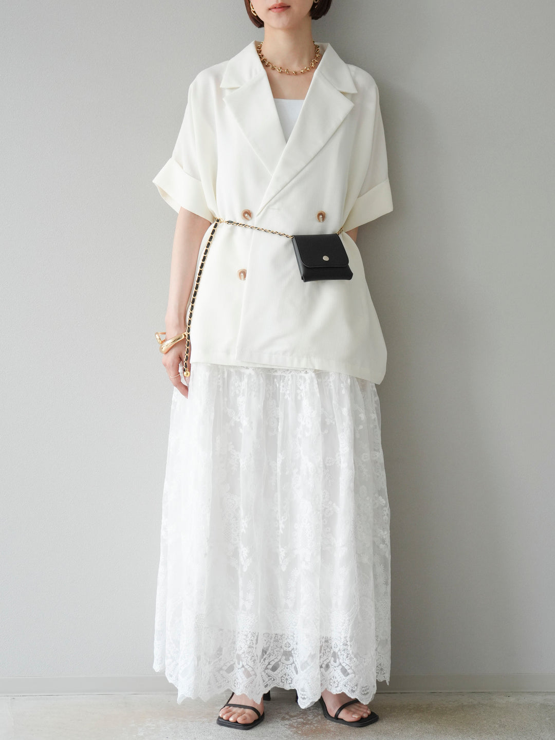 [予約]レースフレアスカート/ホワイト