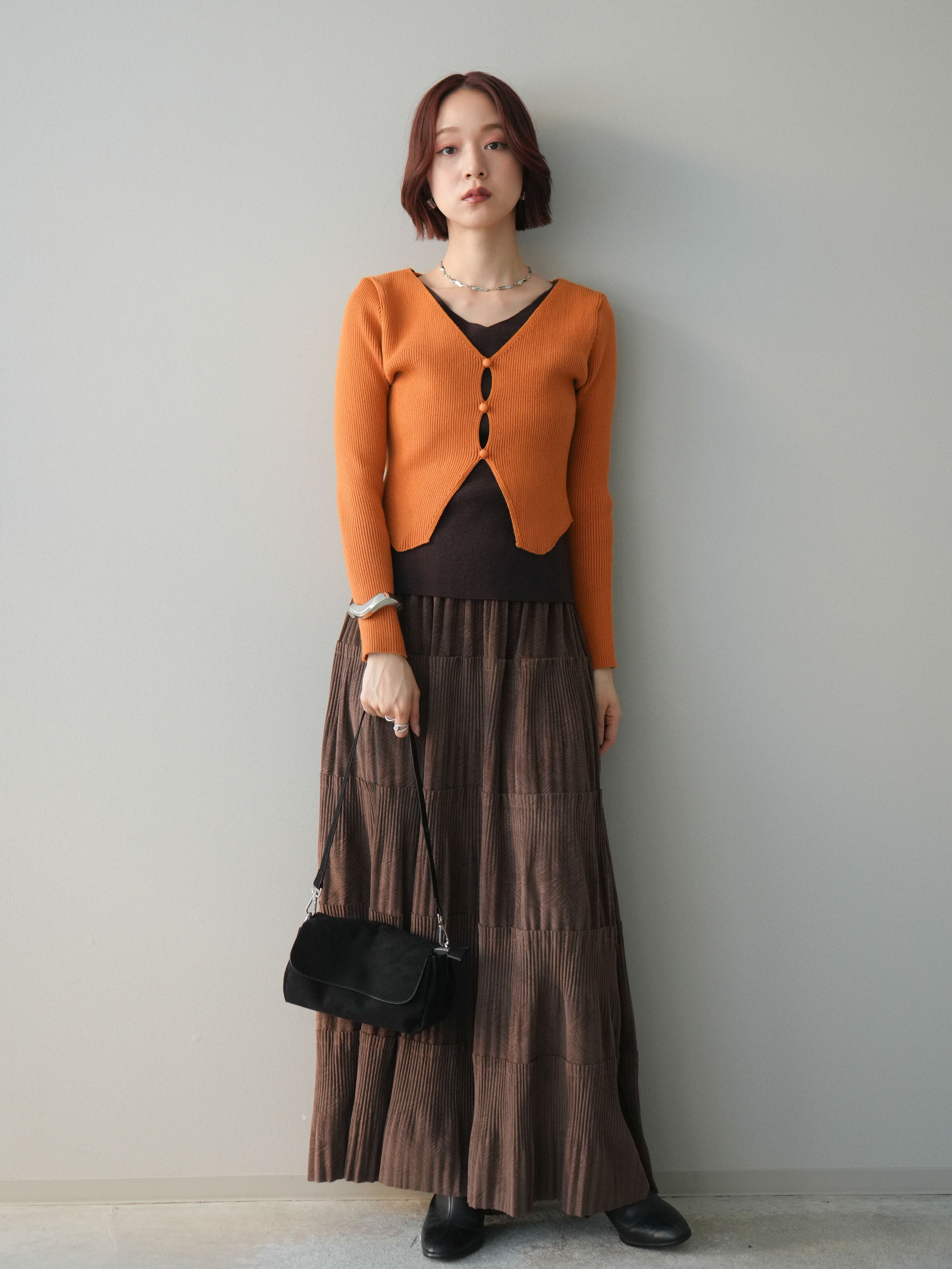 予約]型押しスエードティアードプリーツスカート/brown – Lumier