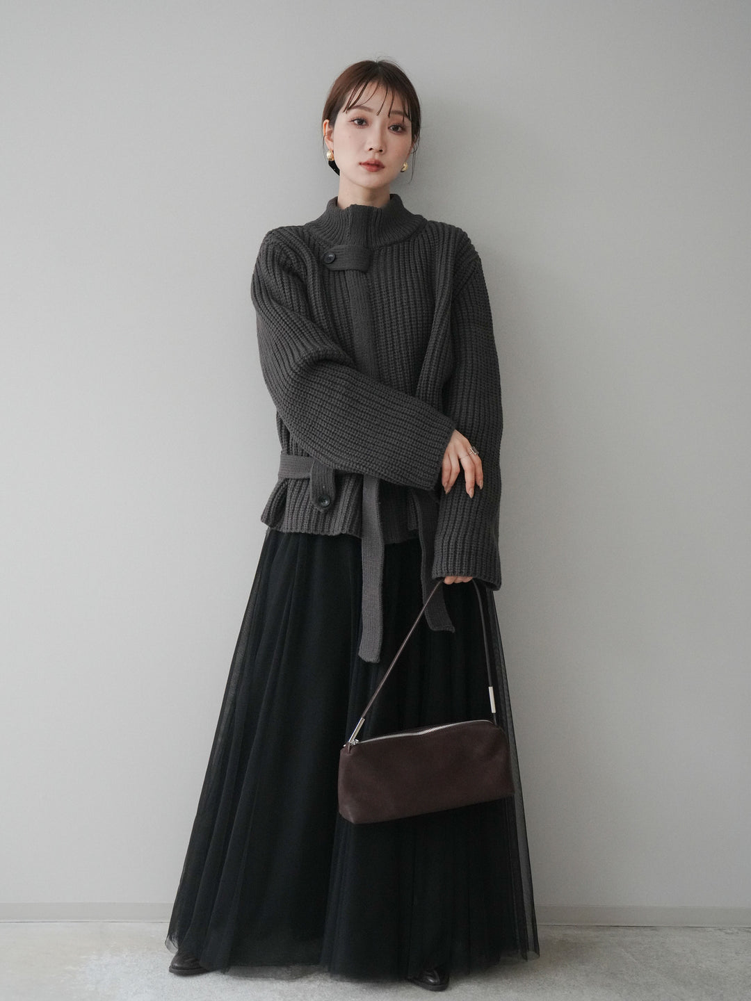 [SET]畦編みボトルネックZIPニットカーディガン+畦編みボトルネックZIPニットカーディガン(2set)