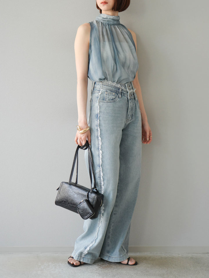 【預購】Line蕾絲牛仔褲/淺藍