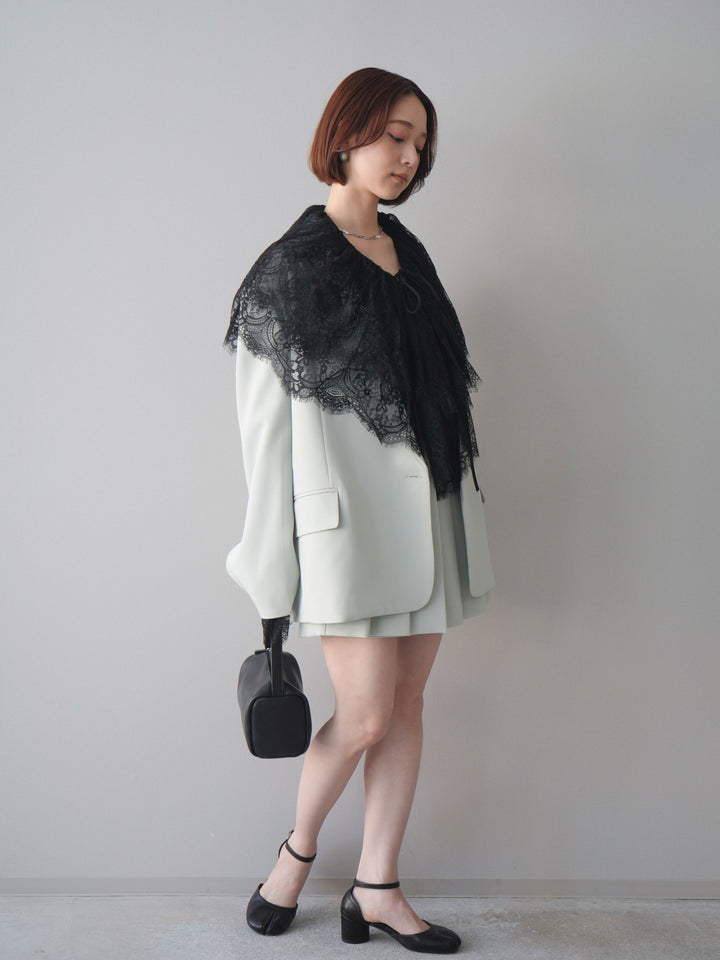 [SET]オーバージャケット＆キュロットSETUP+ビックカラーラッフルレーストップス(2set)