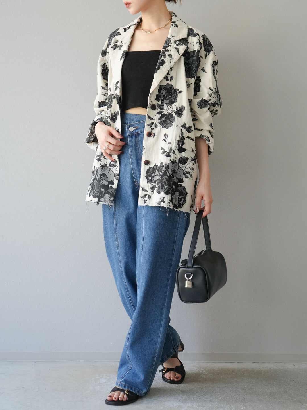 [予約]センターシームラップデザインストレートデニム/ブルー