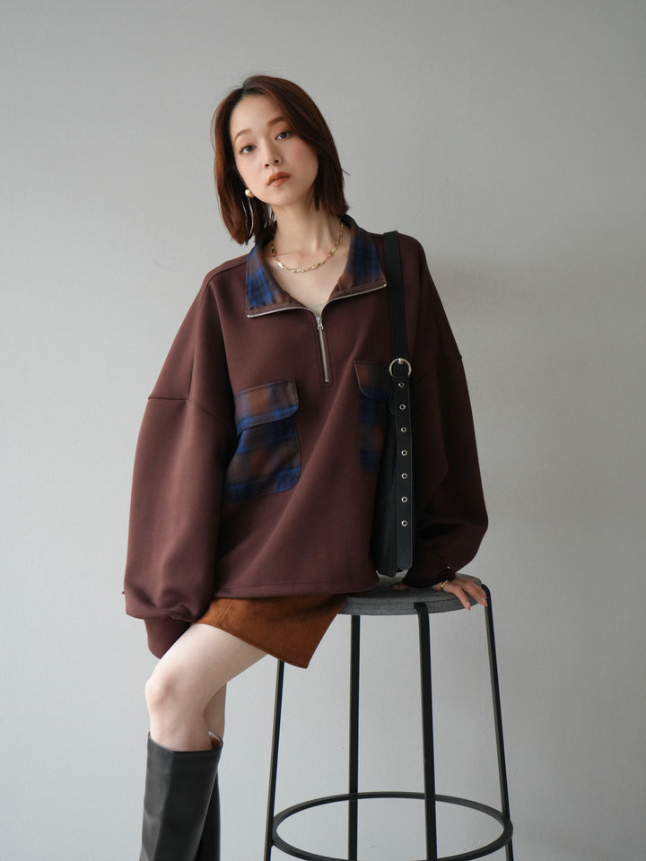 [予約]チェックポイントドロストポンチプルオーバー/ブラウン