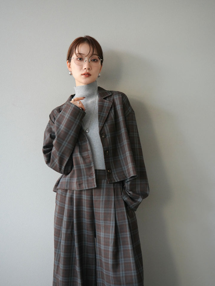 [予約]チェック柄ショートジャケット/ブラウン