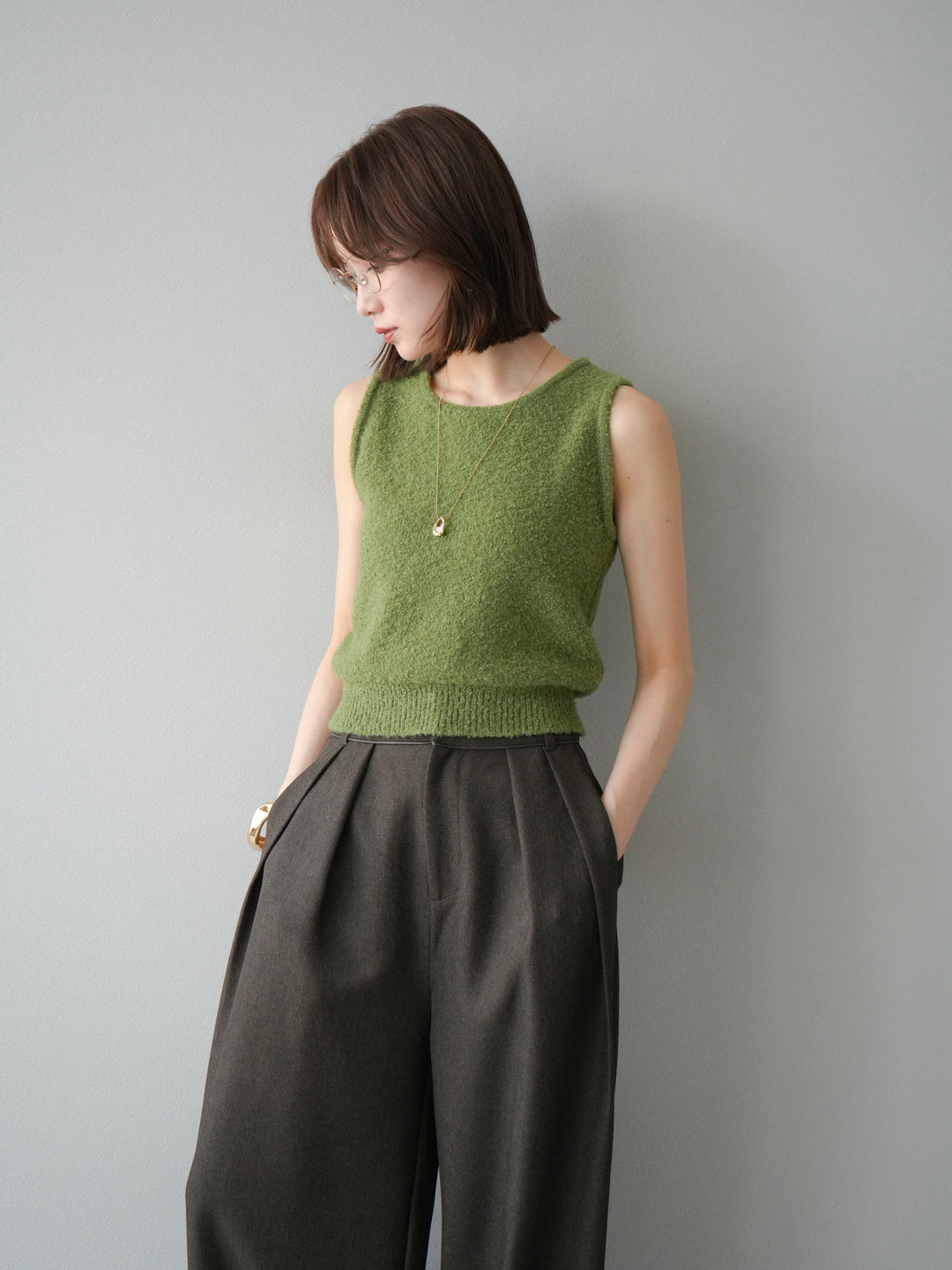 [予約]ブークレニットタンクトップ/グリーン