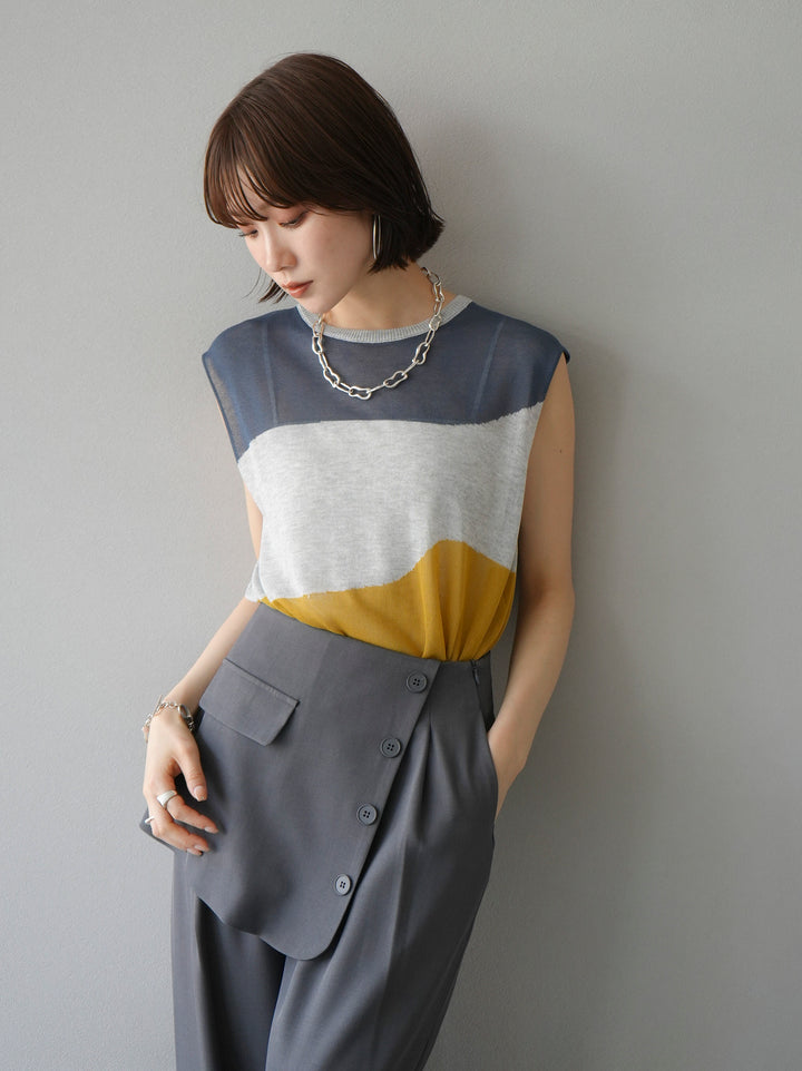 [Pre-order] Bicolor sheer knit sleeveless top/gray