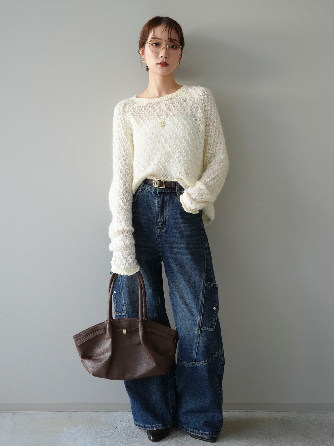 [予約]透かし編みモヘアタッチポコポコニットプルオーバー/ivory
