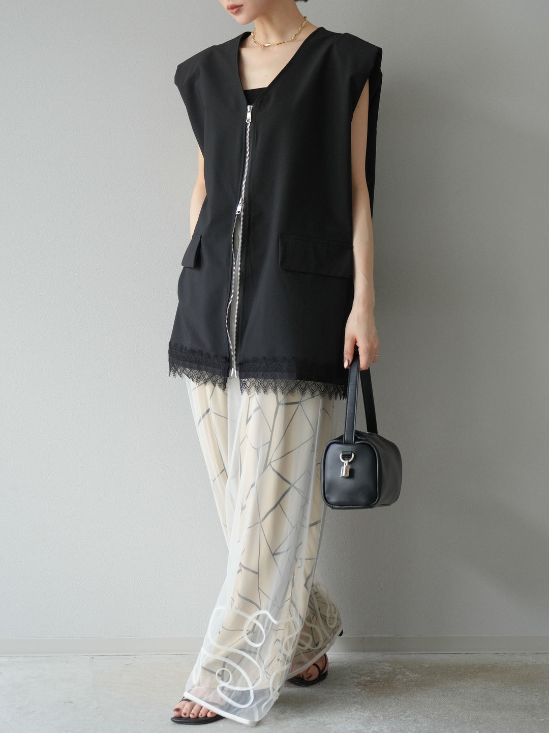 [予約]ビスコースサテンプリントタックイージーパンツ/ベージュ