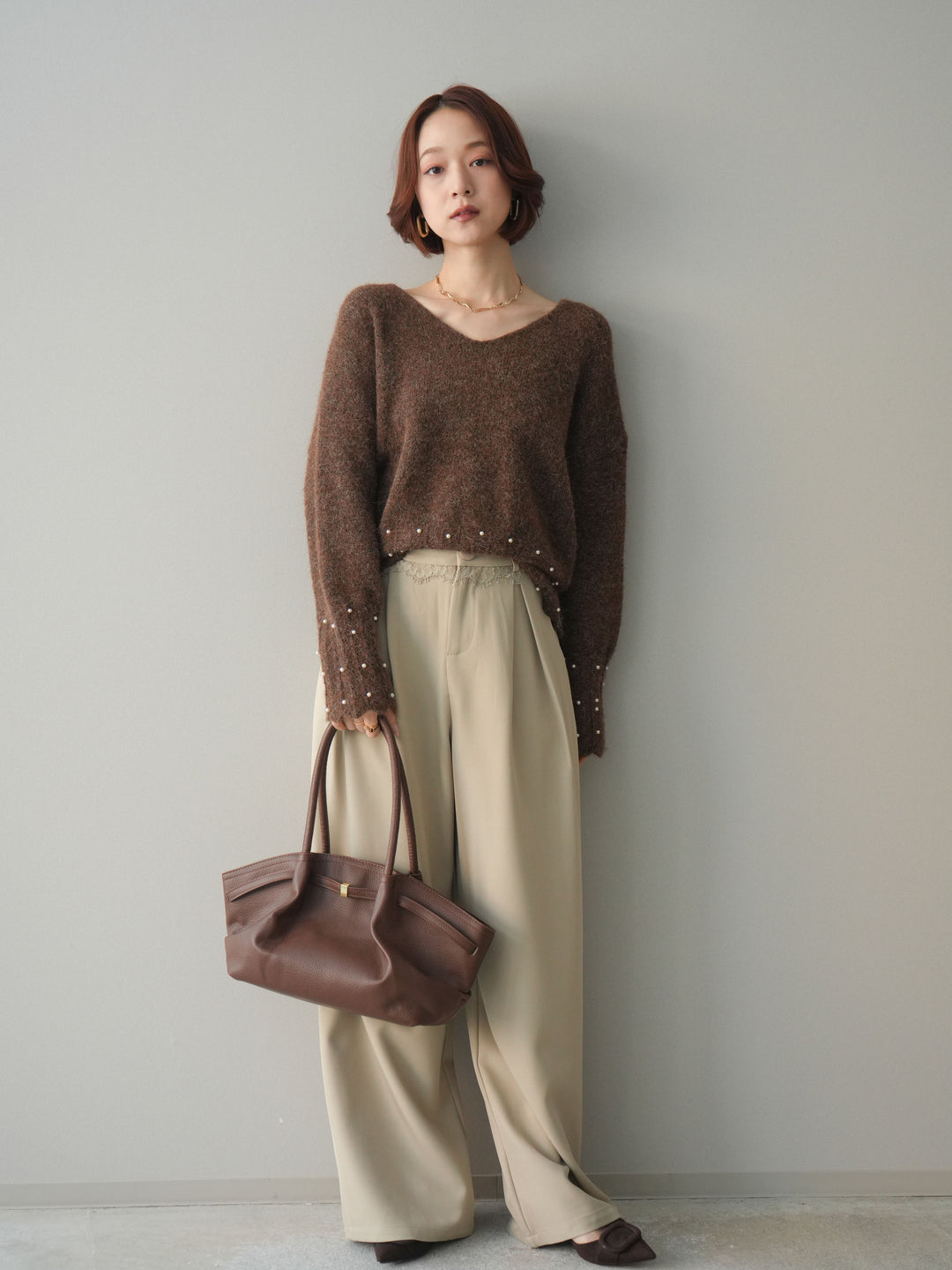 [予約]ウエストレースタックワイドパンツ/ivory