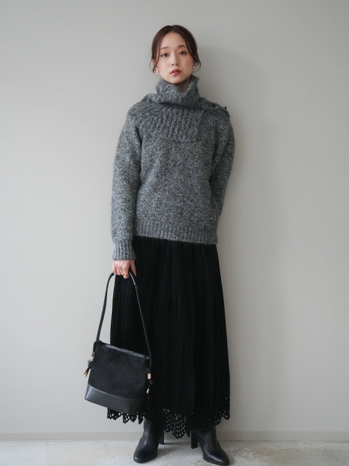 [予約]パンチングデザインスエードプリーツスカート/black