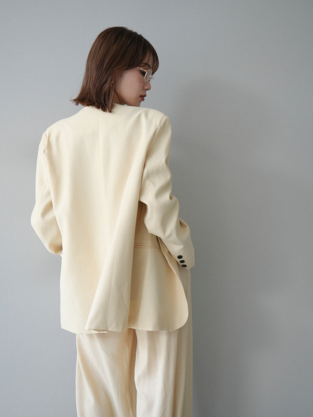 [予約]ノーカラーオーバージャケット/ベージュ