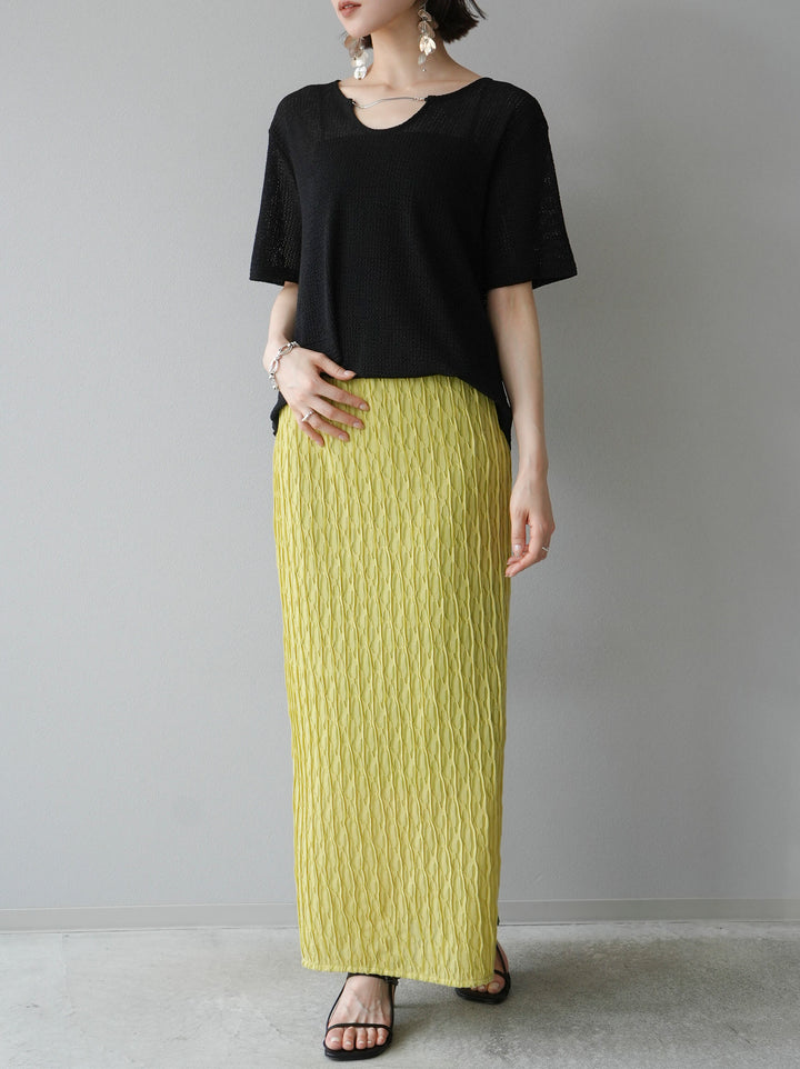 [Pre-order] Sheer Design Mellow Tight Skirt/Mustard