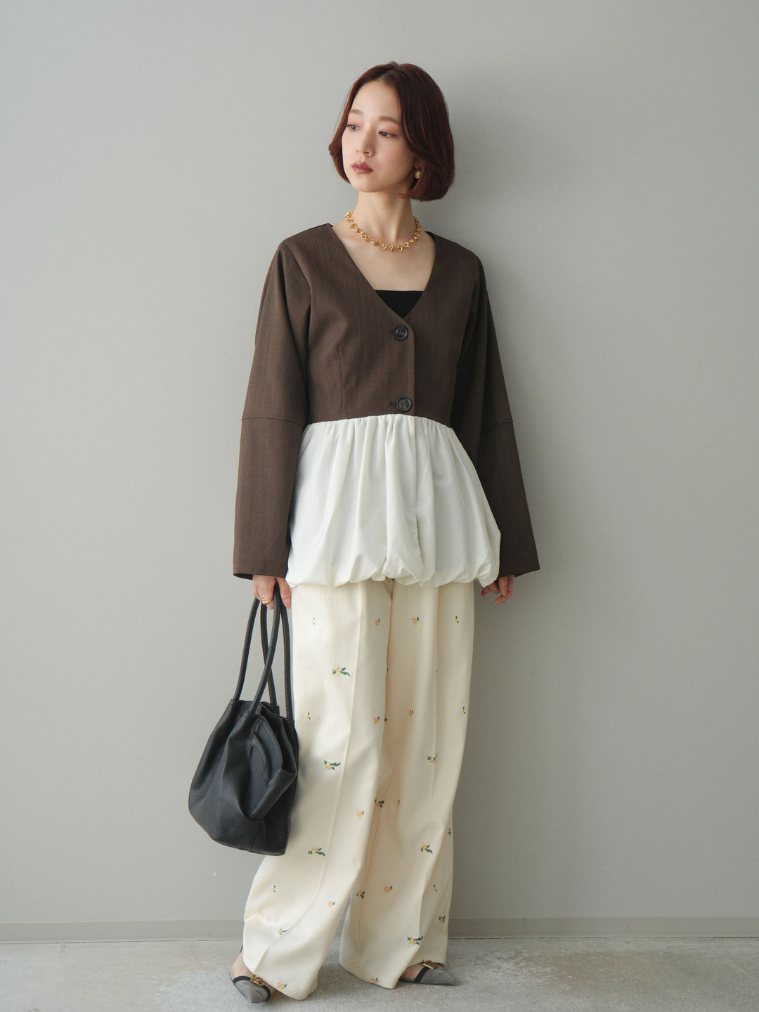 [予約]フラワー刺繍タックパンツ/ivory