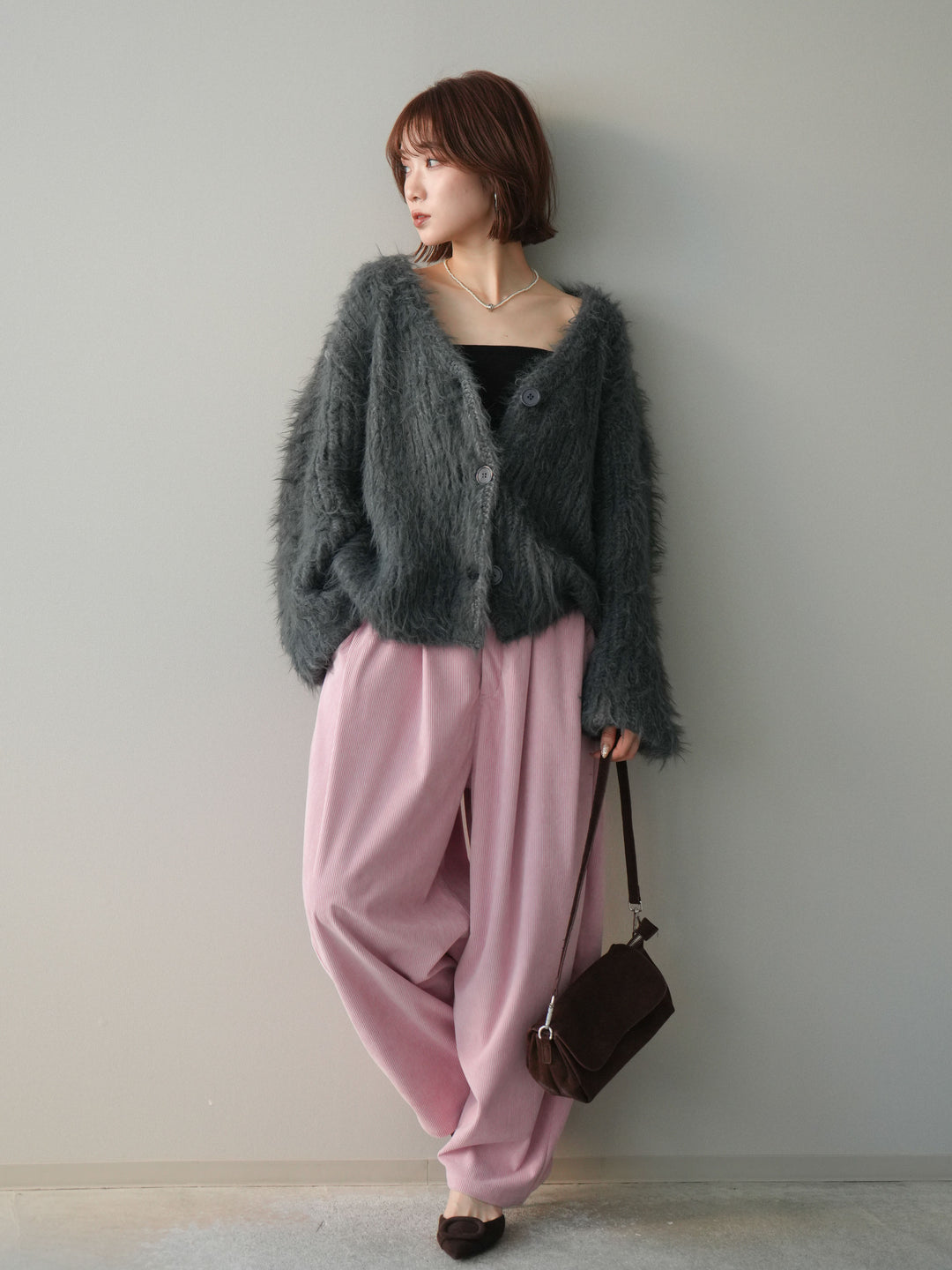 [予約]シャギーオーバーニットカーディガン/gray