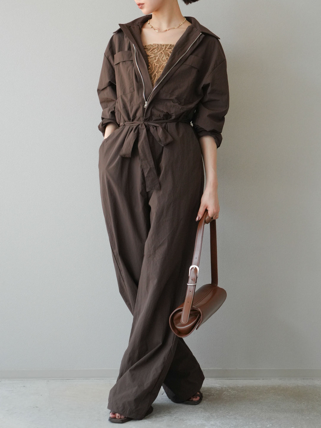 [予約]ナイロンジャンプスーツ/ブラウン
