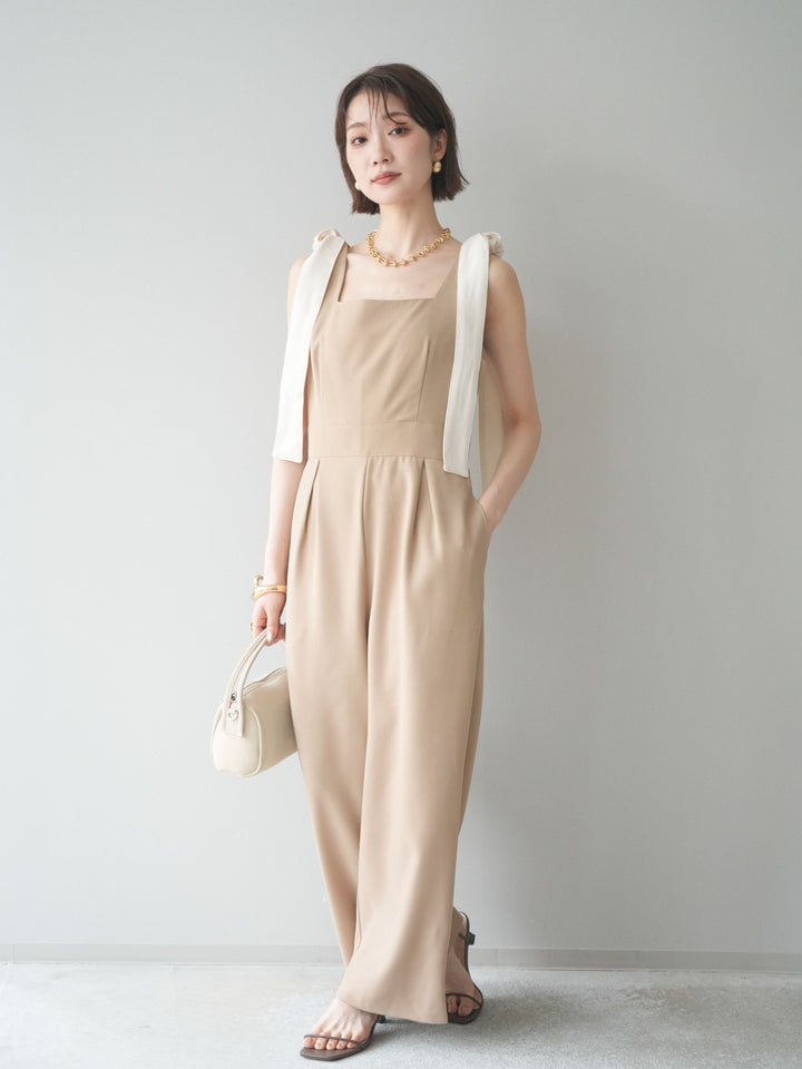 [予約]ショルダーリボンサロペット/beige