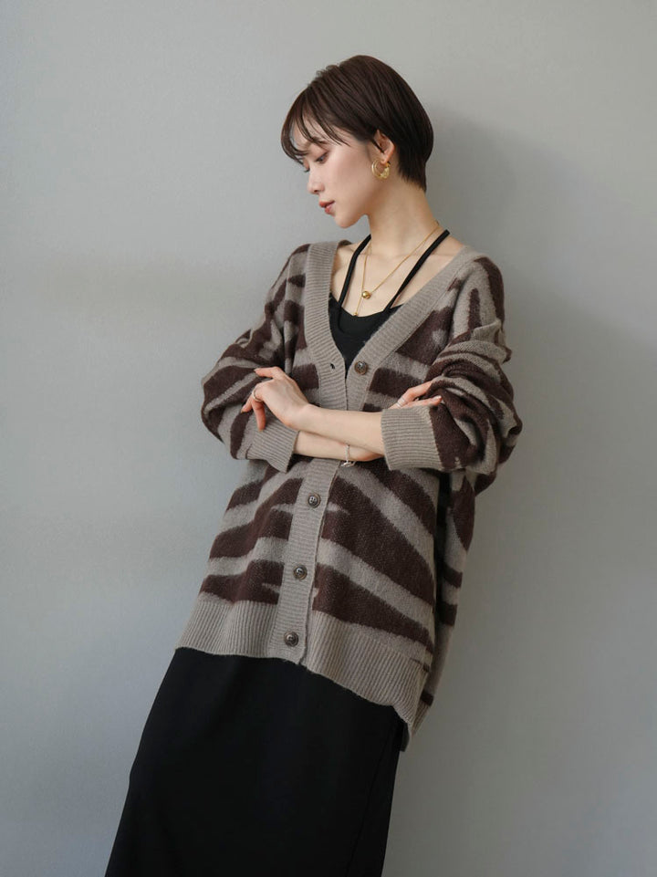 [Pre-order] Zebra print mohair knit cardigan/mocha