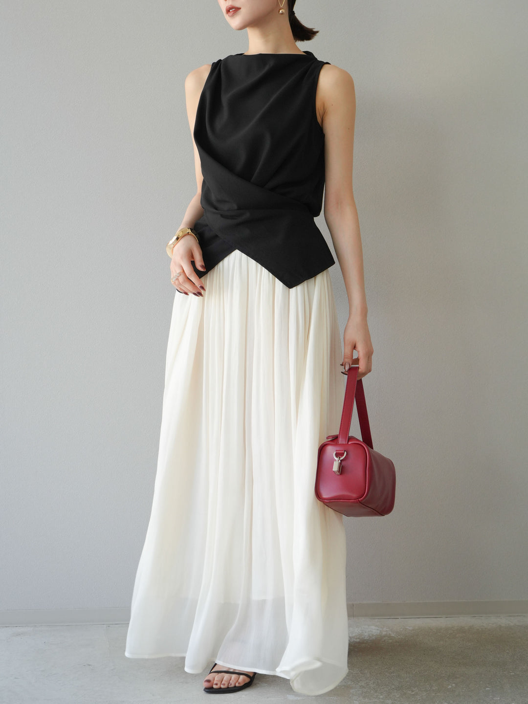 [SET]ノースリーブトップス＆シャイニーフレアスカートSET UP/(2set)