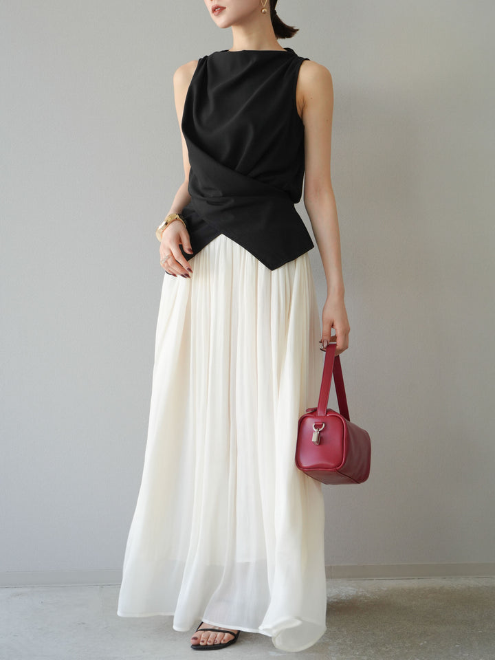 [SET]ノースリーブトップス＆シャイニーフレアスカートSET UP/(2set)