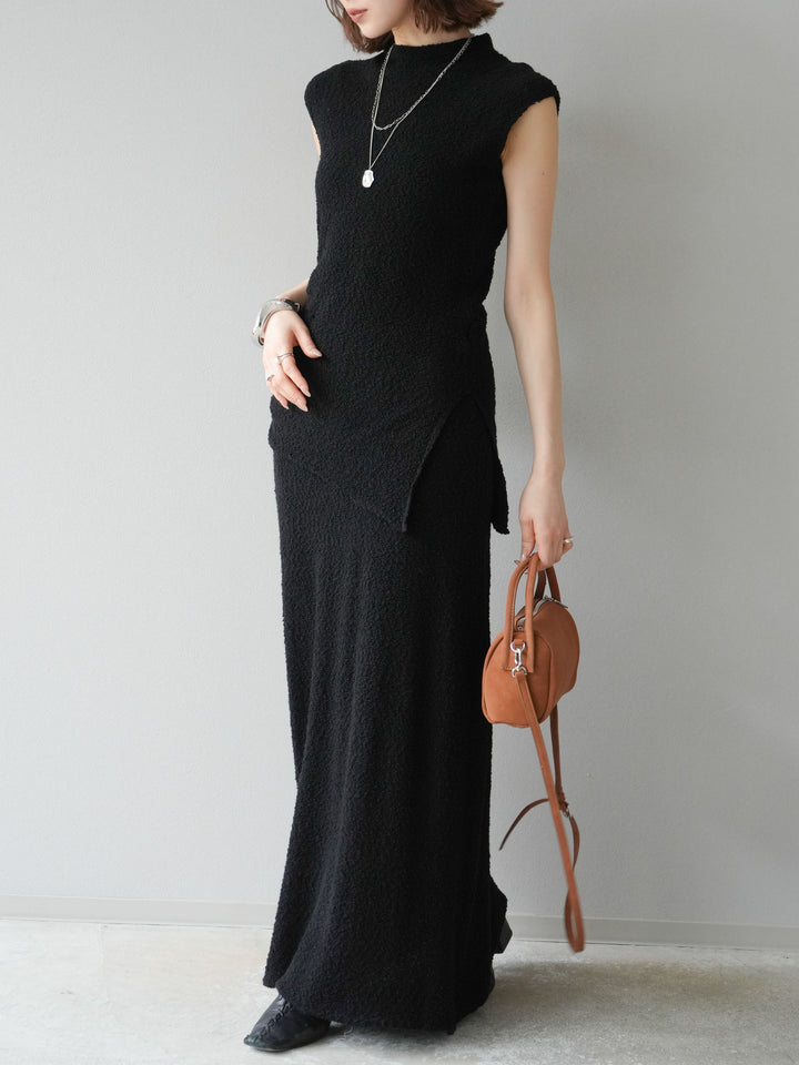 [套裝] 珠地佈針織無袖上衣 + 珠地佈針織I字裙 (2套)