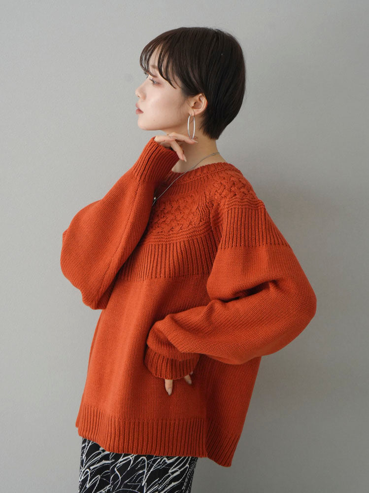 [Pre-order] Cable-switched knit pullover/orange