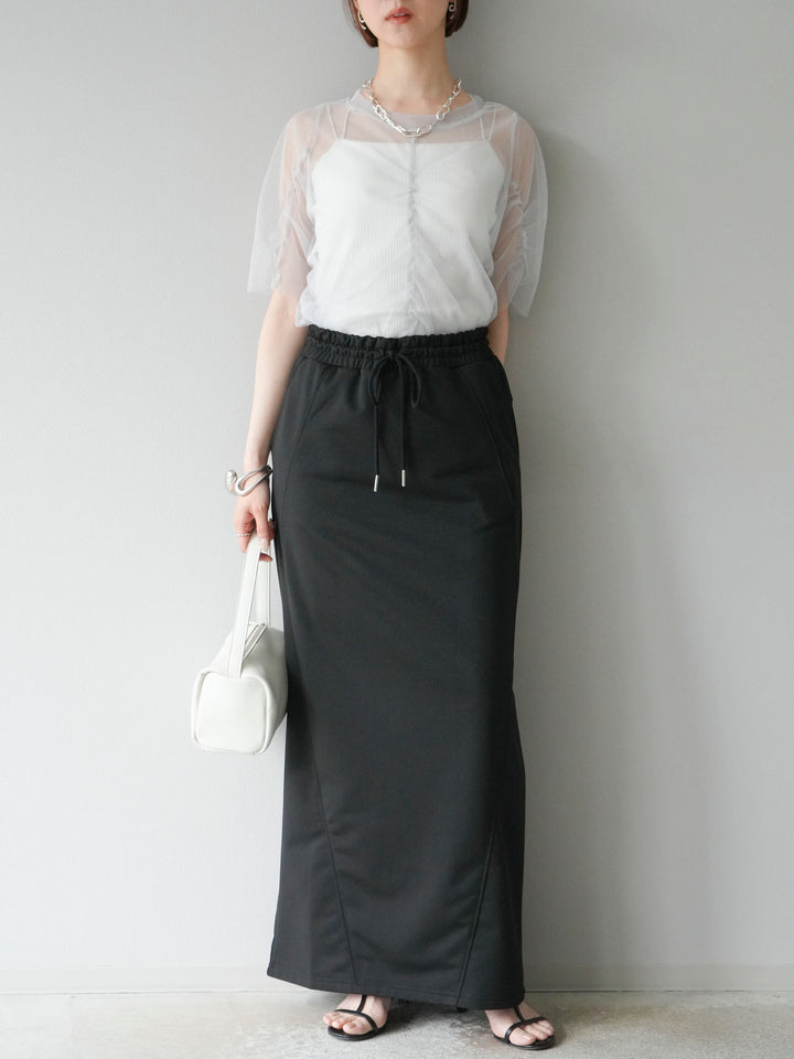 [SET]ラメチュールシャーリングプルオーバー+スウェットロングスカート(2set)