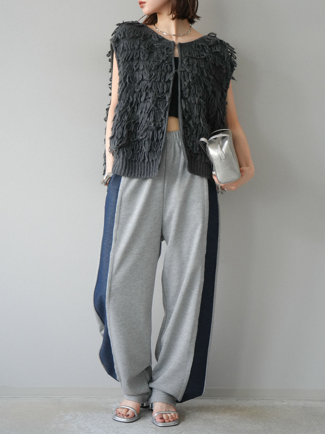 [予約]デニム切替2WAYデザインスウェットパンツ/グレー