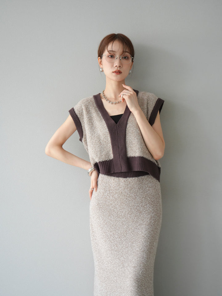 [予約]ブークレバイカラーニットベスト/ベージュ