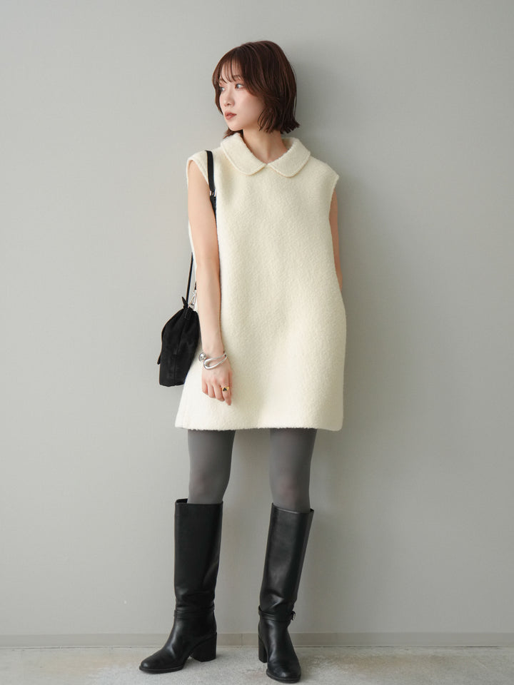 [予約]襟付きブークレミニワンピース/offwhite