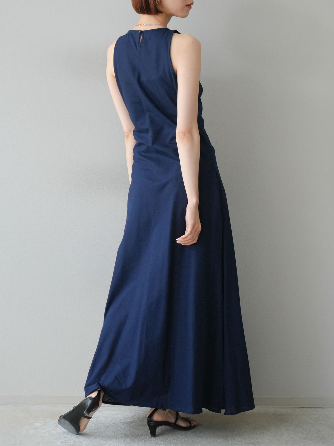 [予約]リネンタッチノースリーブワンピース/ネイビー