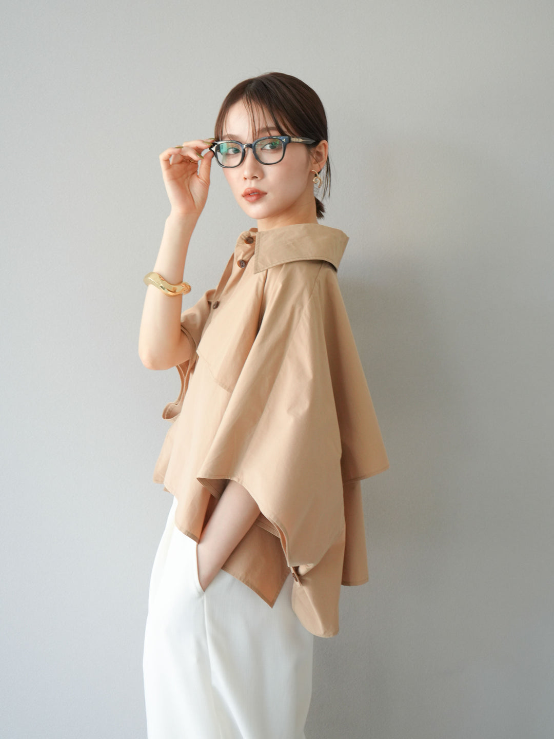 [予約]ポンチョショートシャツ/ベージュ