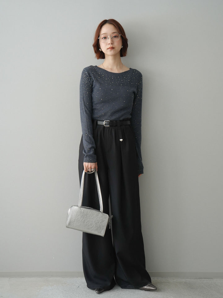 【預購】亮片透視針織上衣 / 灰色