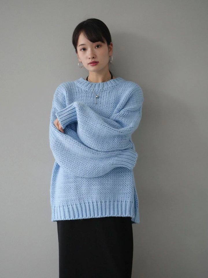 [Pre-order] Rib knit crew neck over knit pullover/blue