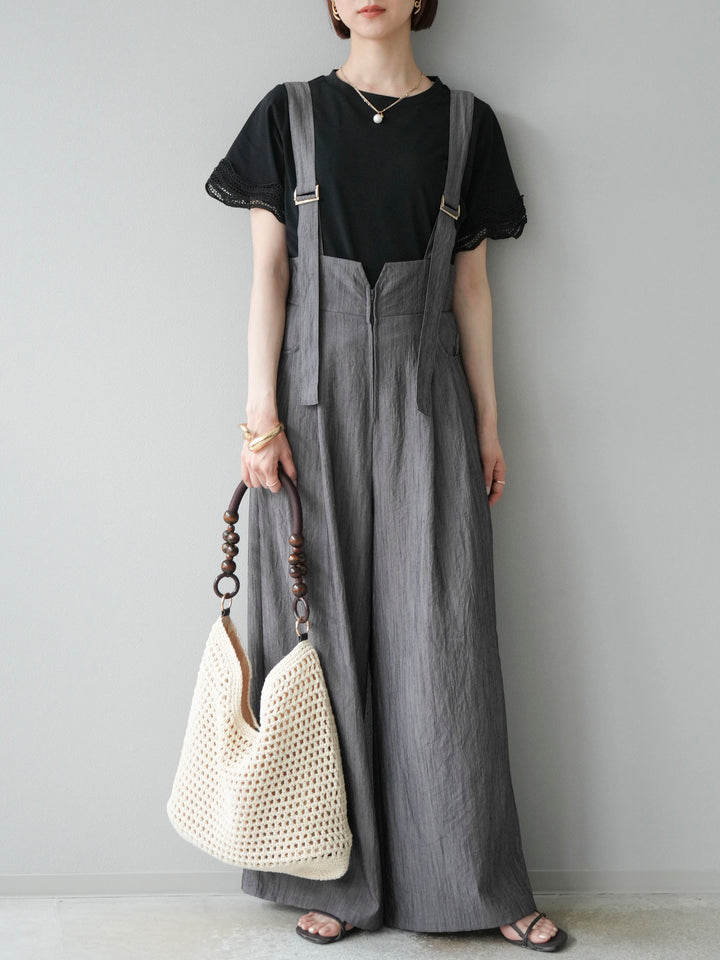 [予約]ストリングデザインハイウエストサロペット/チャコール