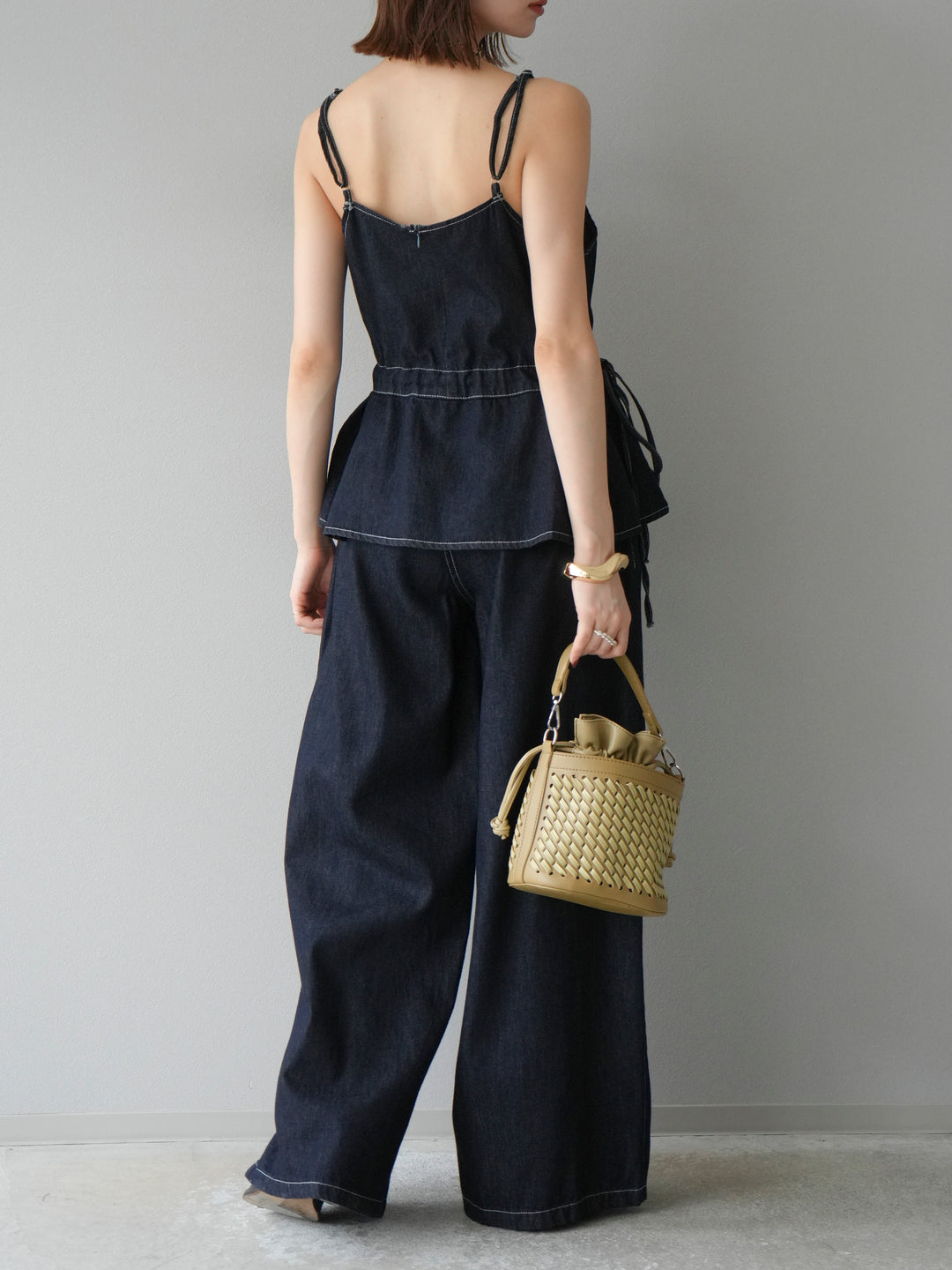 [SET]デニムタックフレアキャミソール＆イージーワイドパンツSET UP(2set)
